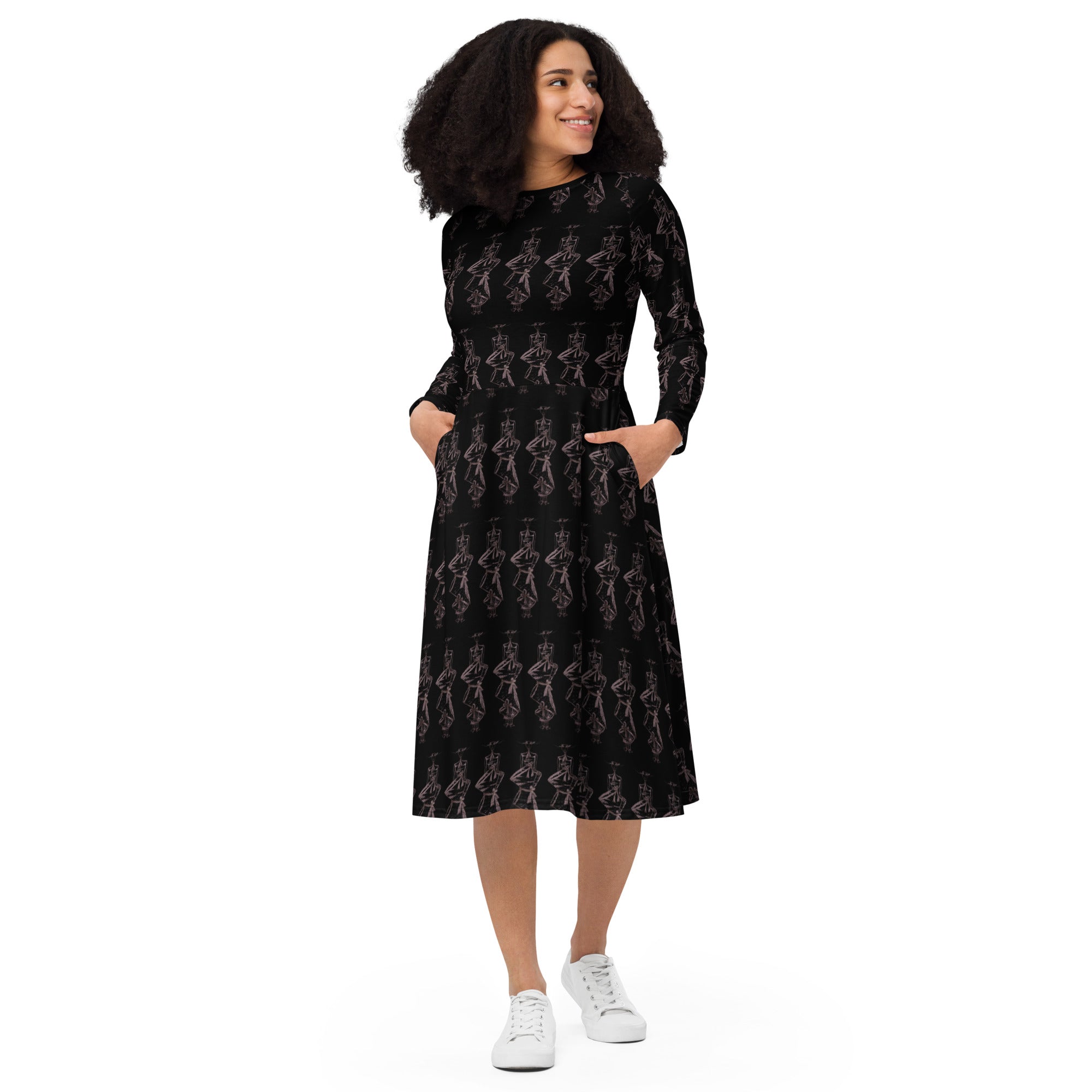 Dancing Figures Black Midi Dress