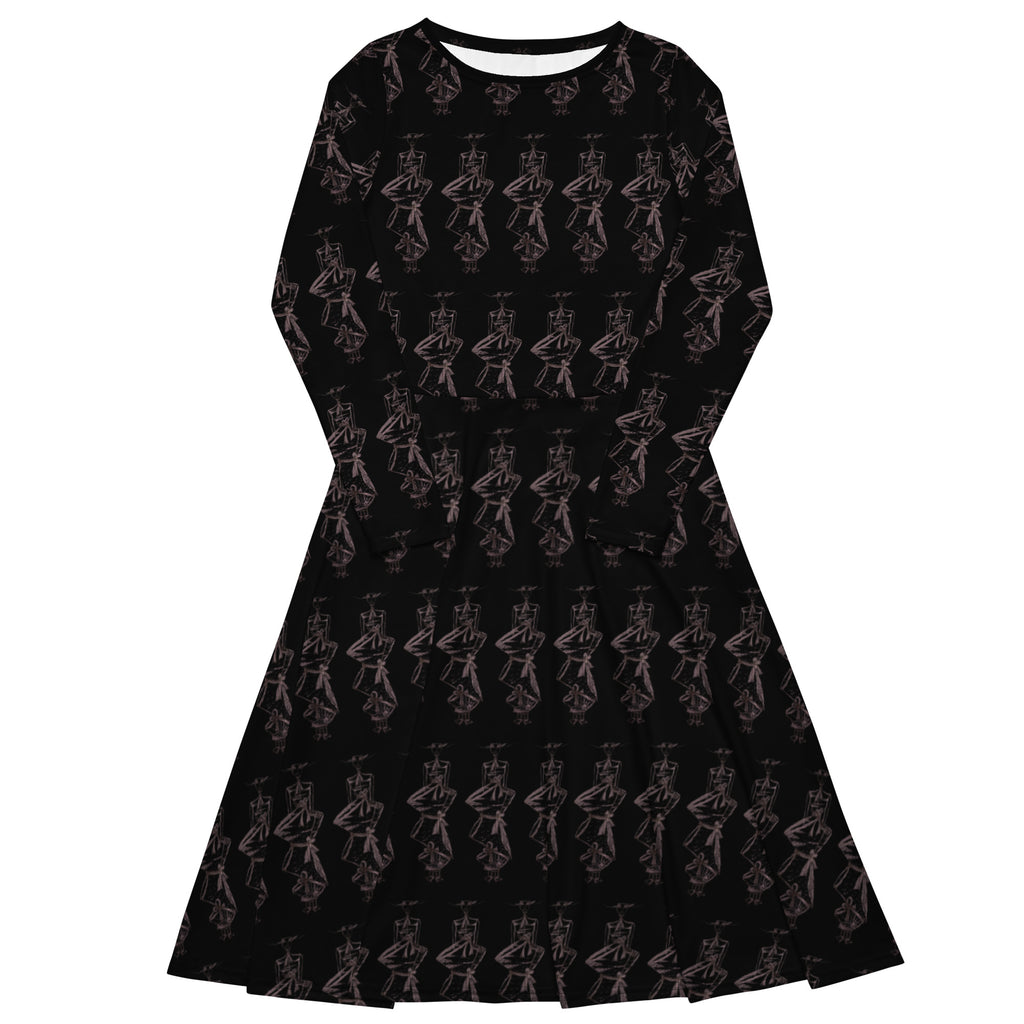 Black floral patterned dress on a white background