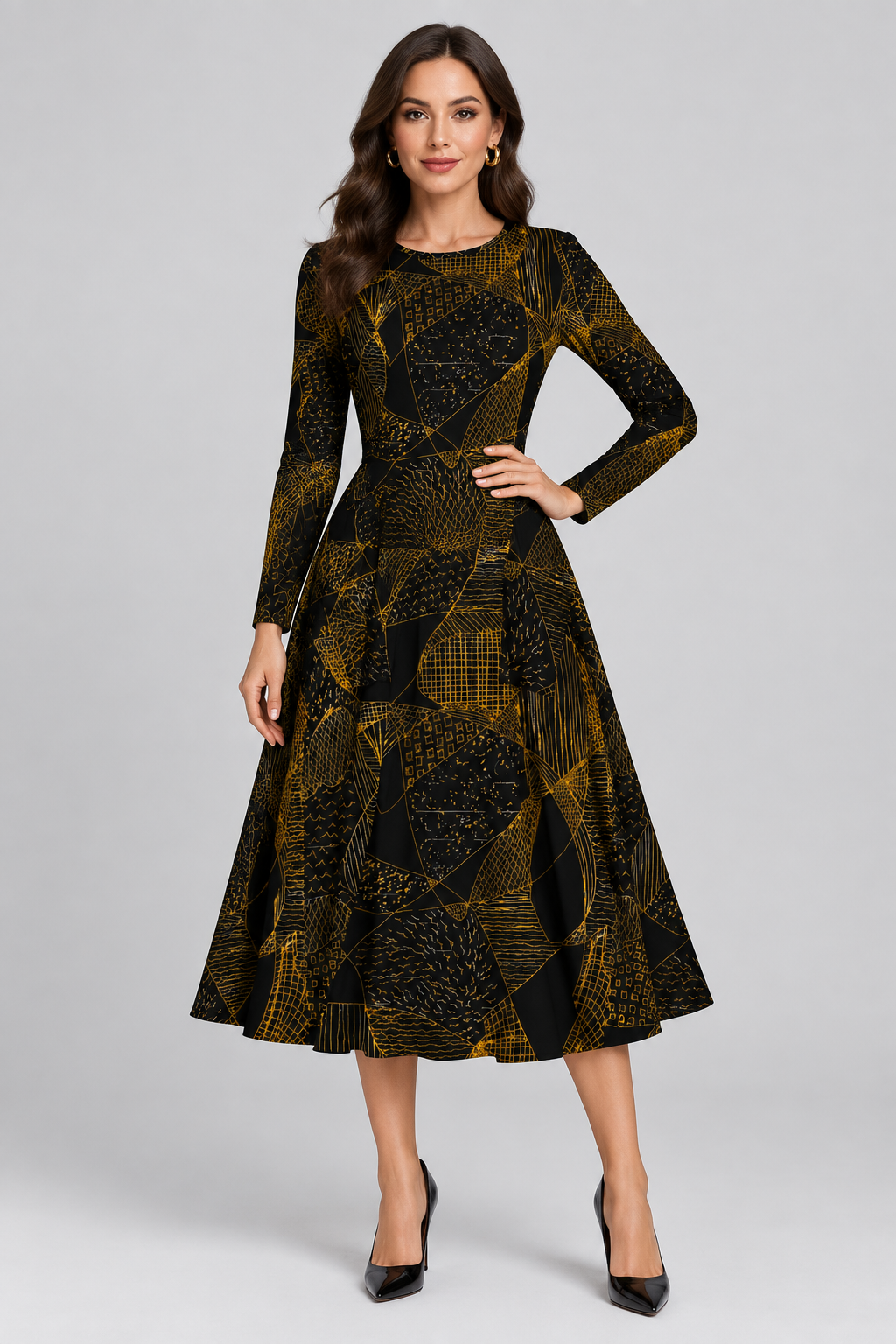 Original Hand-Drawn Art Midi Dress
