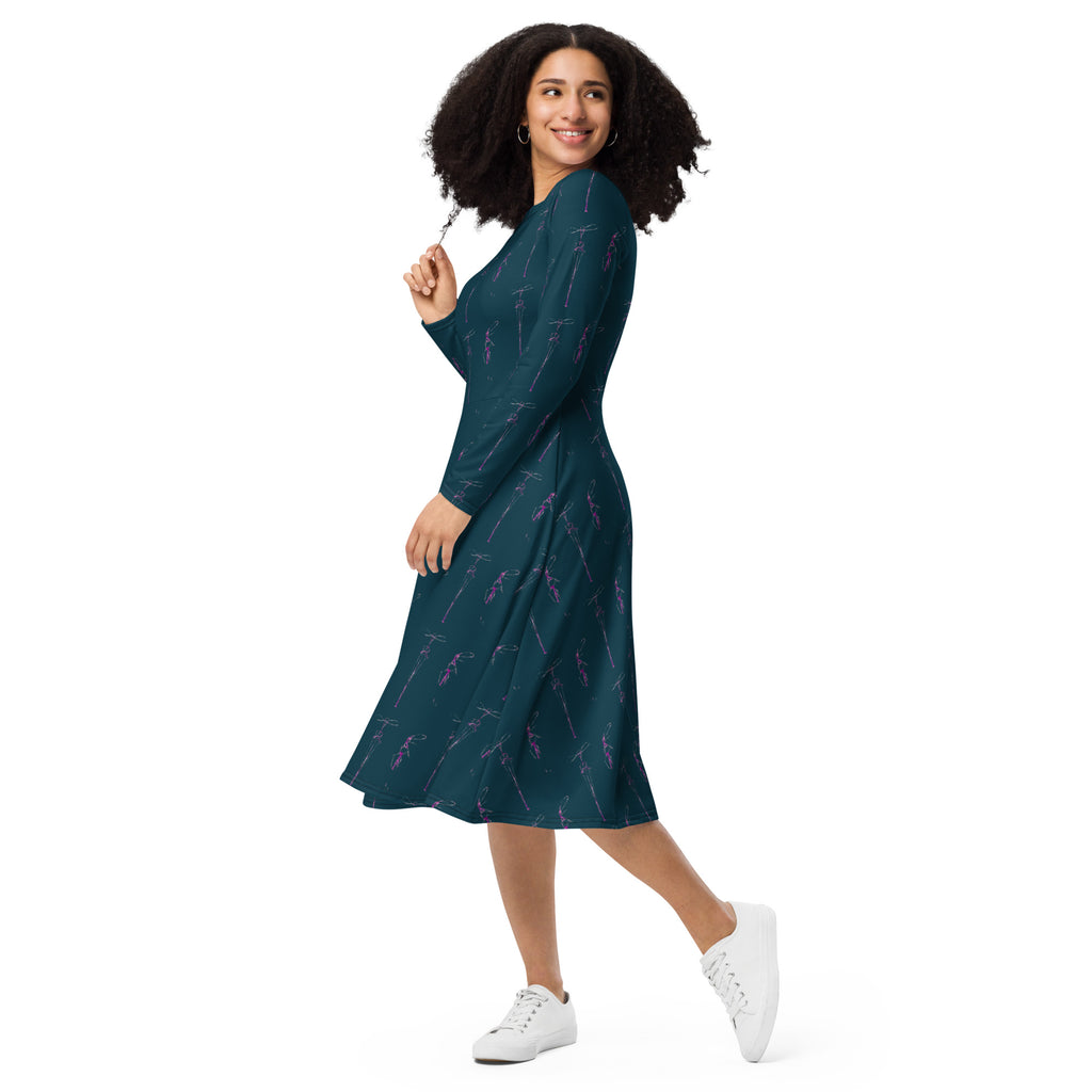 bold print midi dress city lifestyle look