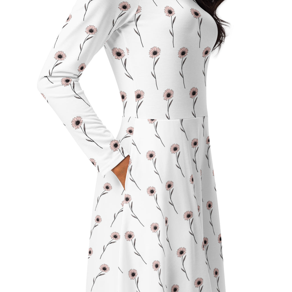 White dress with floral pattern on a white background