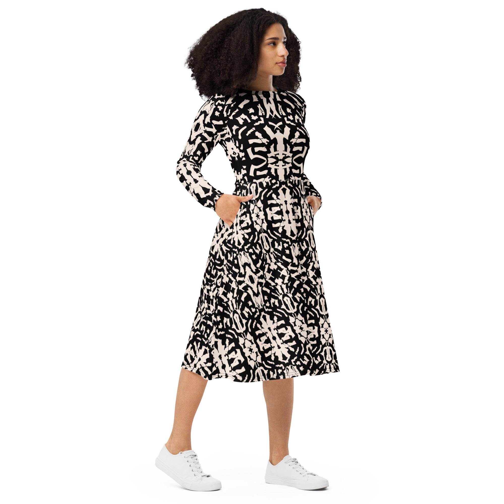 fashion forward geometric dress model pose
