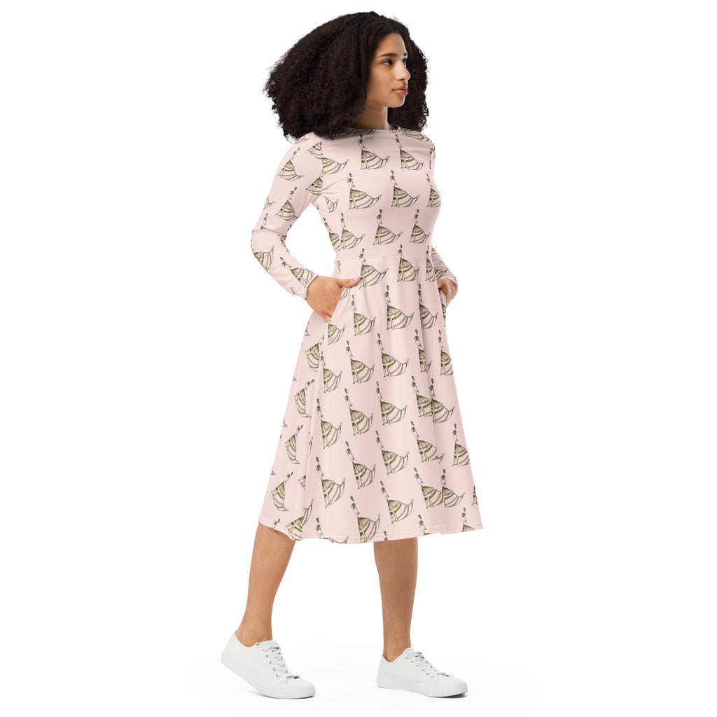flowy midi dress outdoor lifestyle look