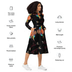 colourful abstract midi dress walking motion urban style