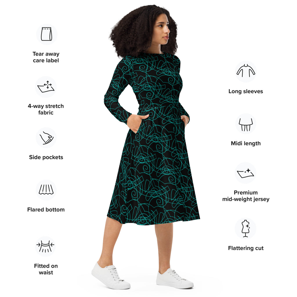 bold statement fashion dress walking city street scene