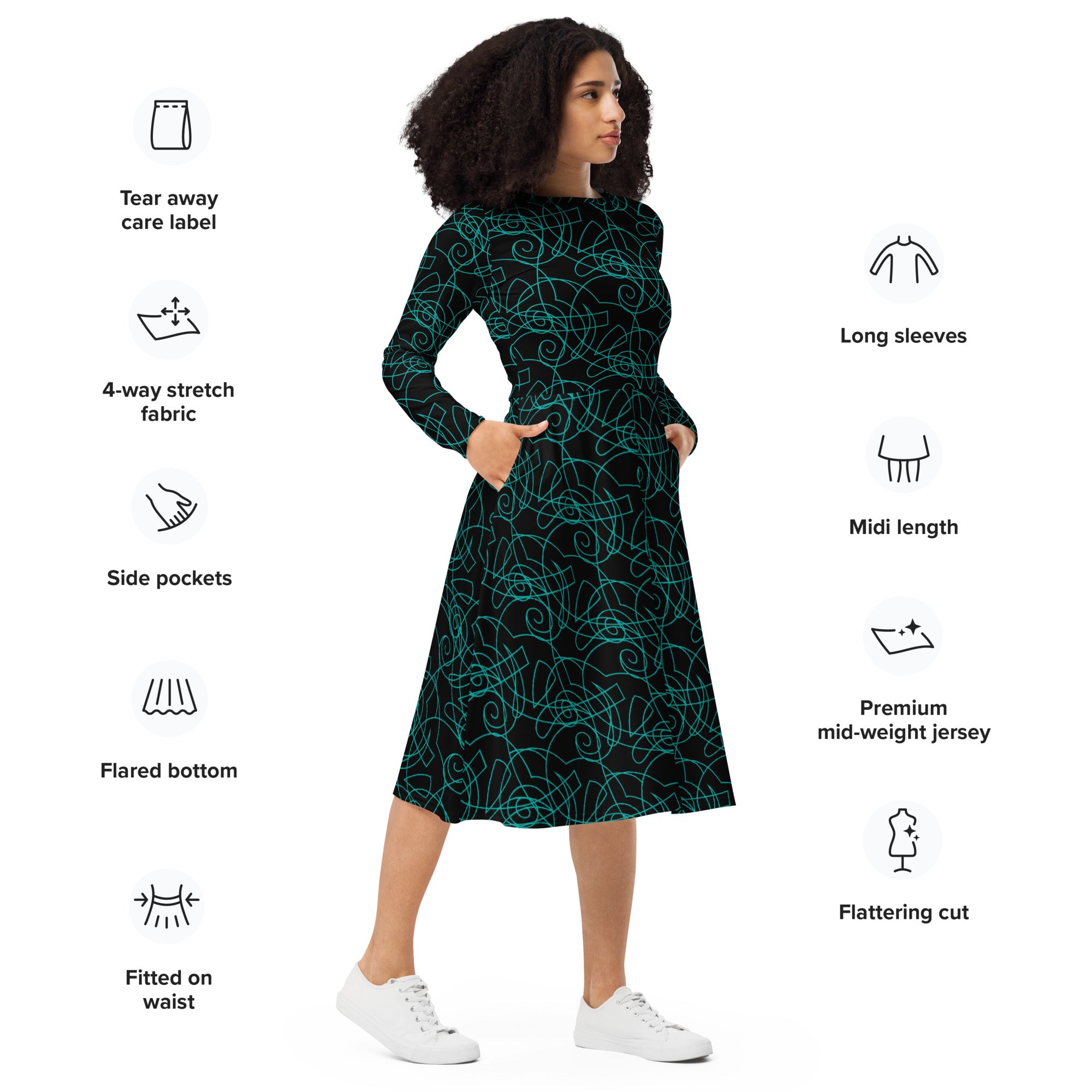bold statement fashion dress walking city street scene