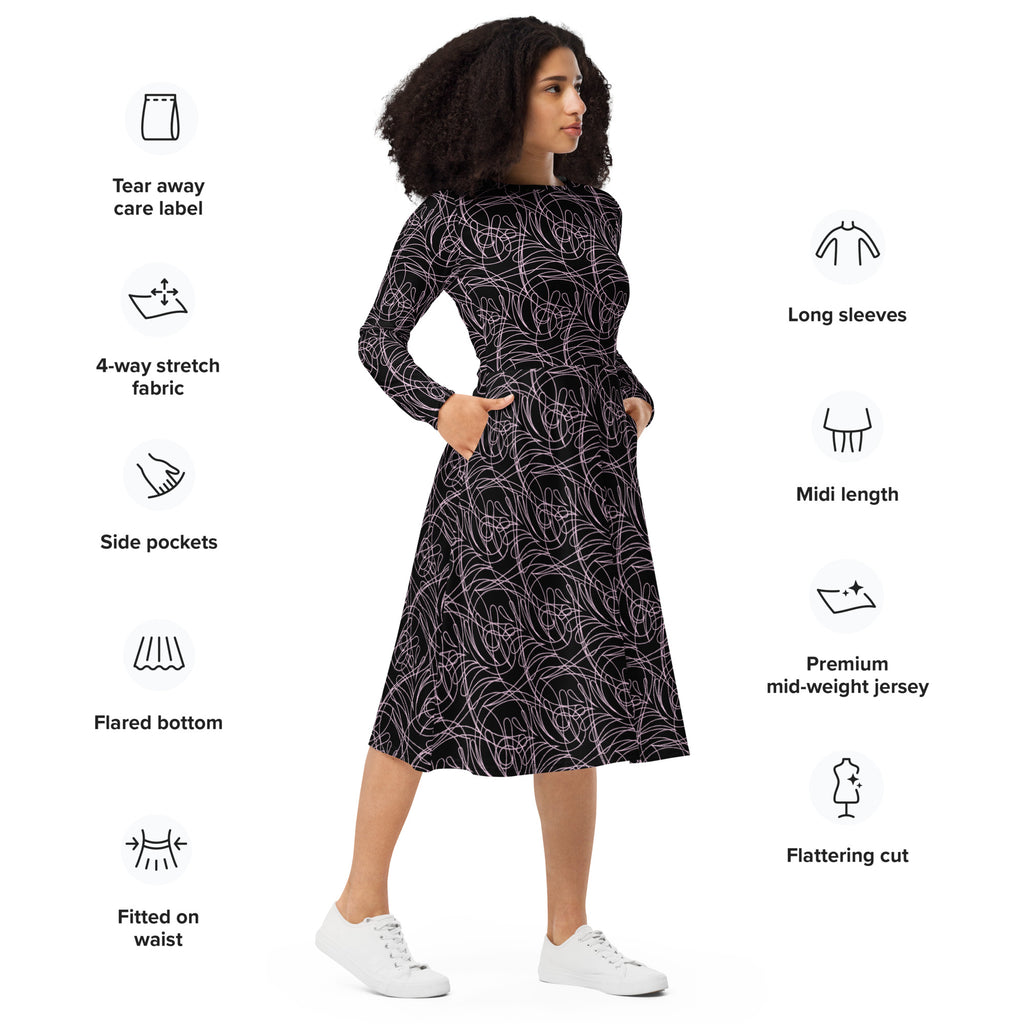 colourful designer midi dress side view