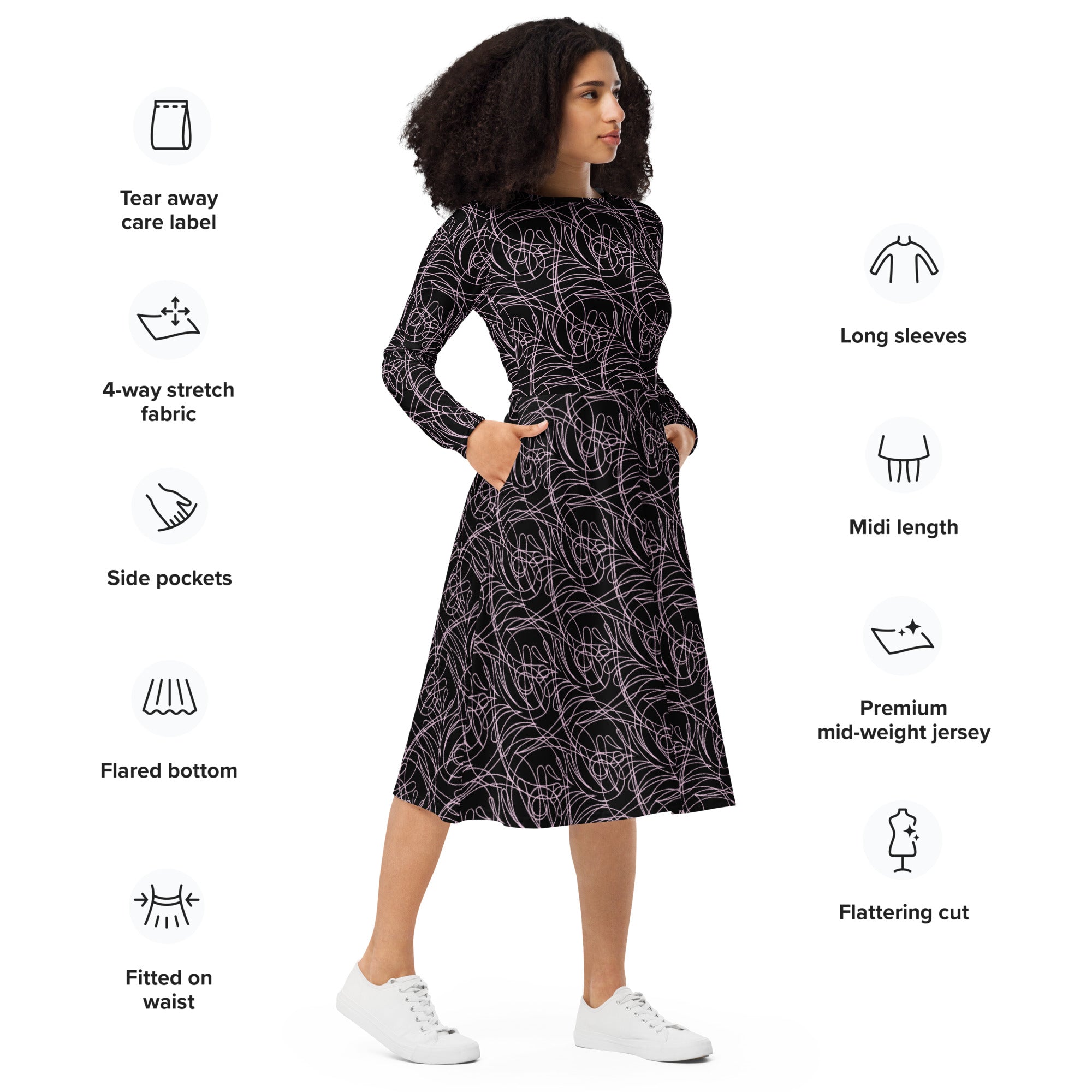 colourful designer midi dress side view