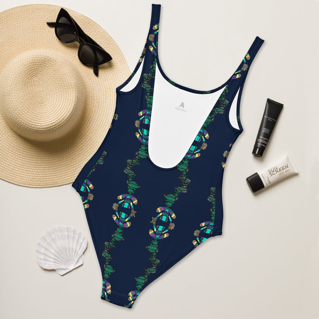 Modern minimalist swimwear with colourful centre artwork