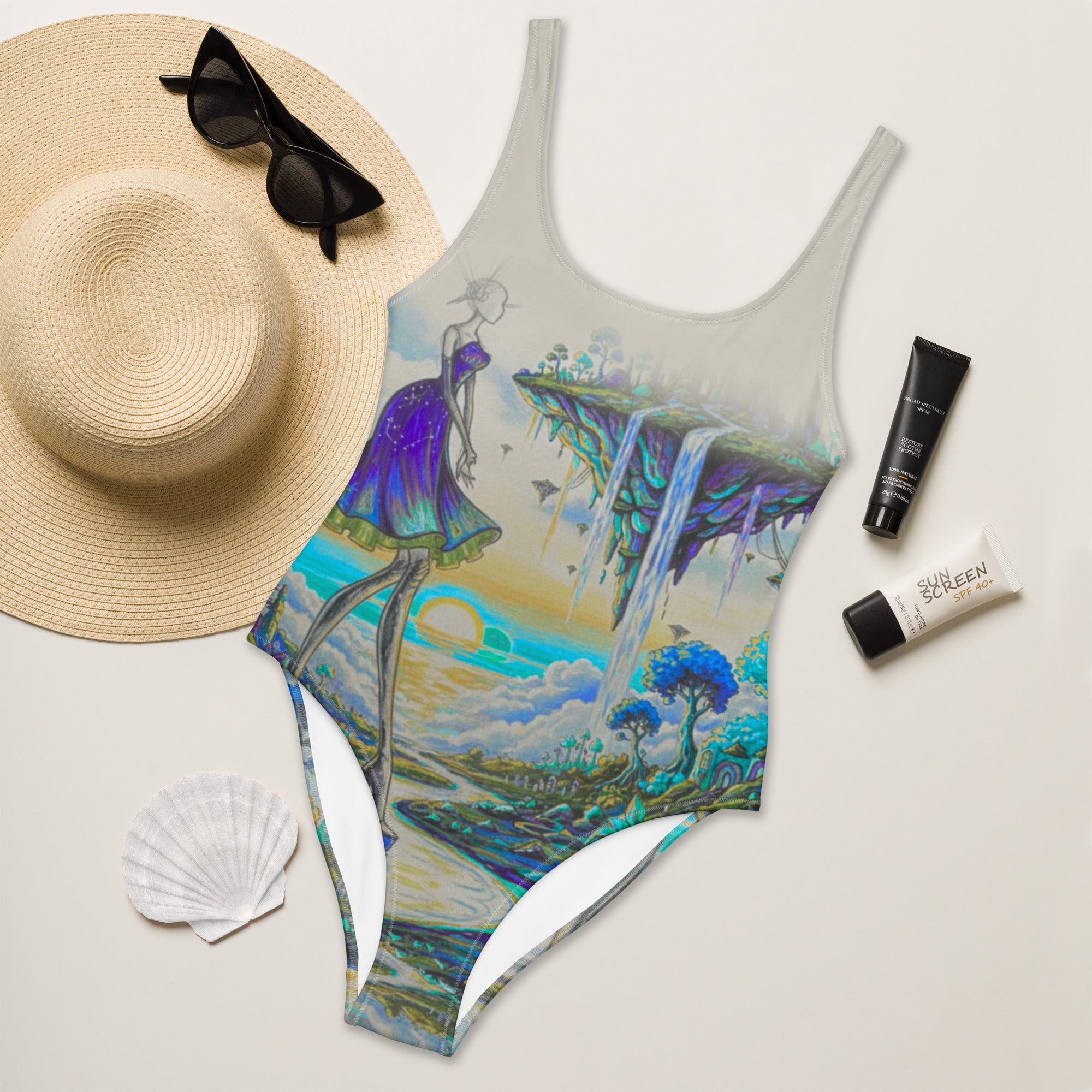 Elegant surreal swimsuit for resort and pool styling