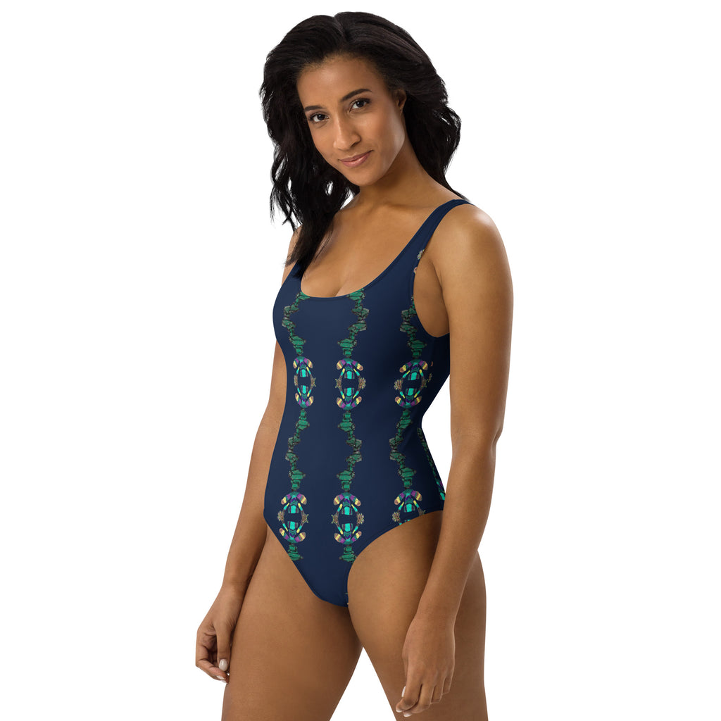 Fashion-forward one-piece swimsuit with abstract pattern