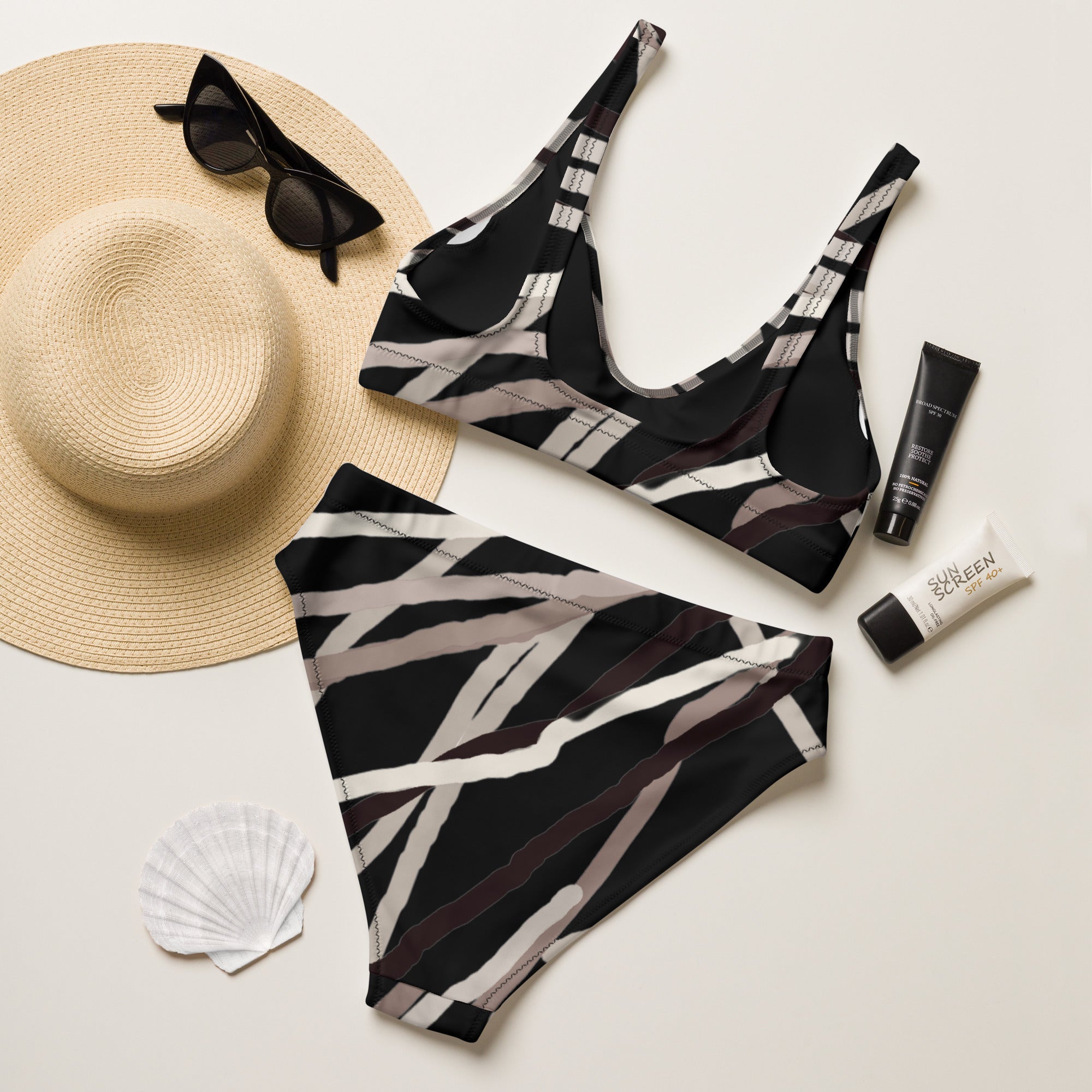 Sustainable Swimwear: Abstract High-Waisted Bikini Set