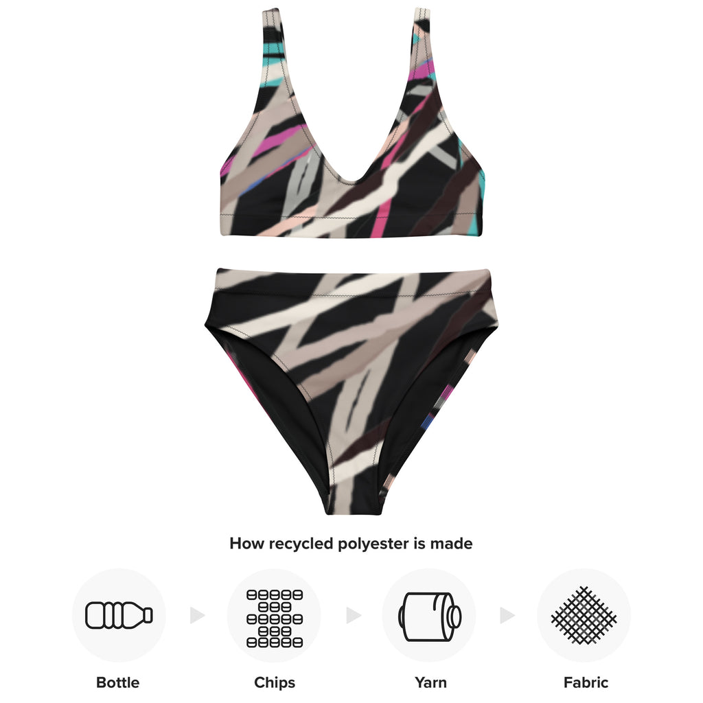 Detailed view of the fabric and print on the two-piece swimsuit.