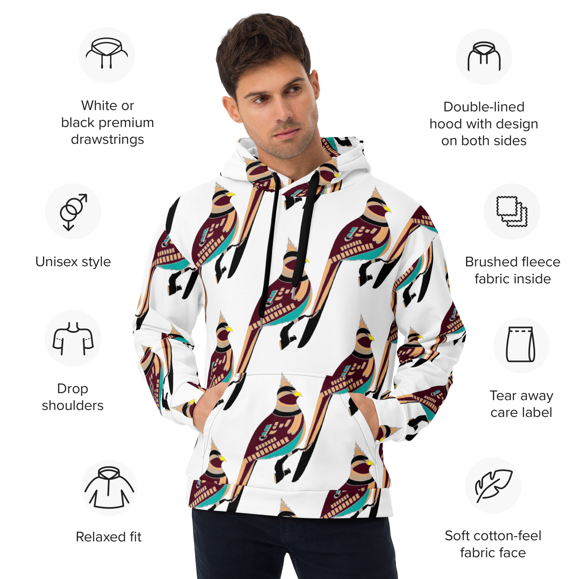 Bird Art Print Hoodie for Women