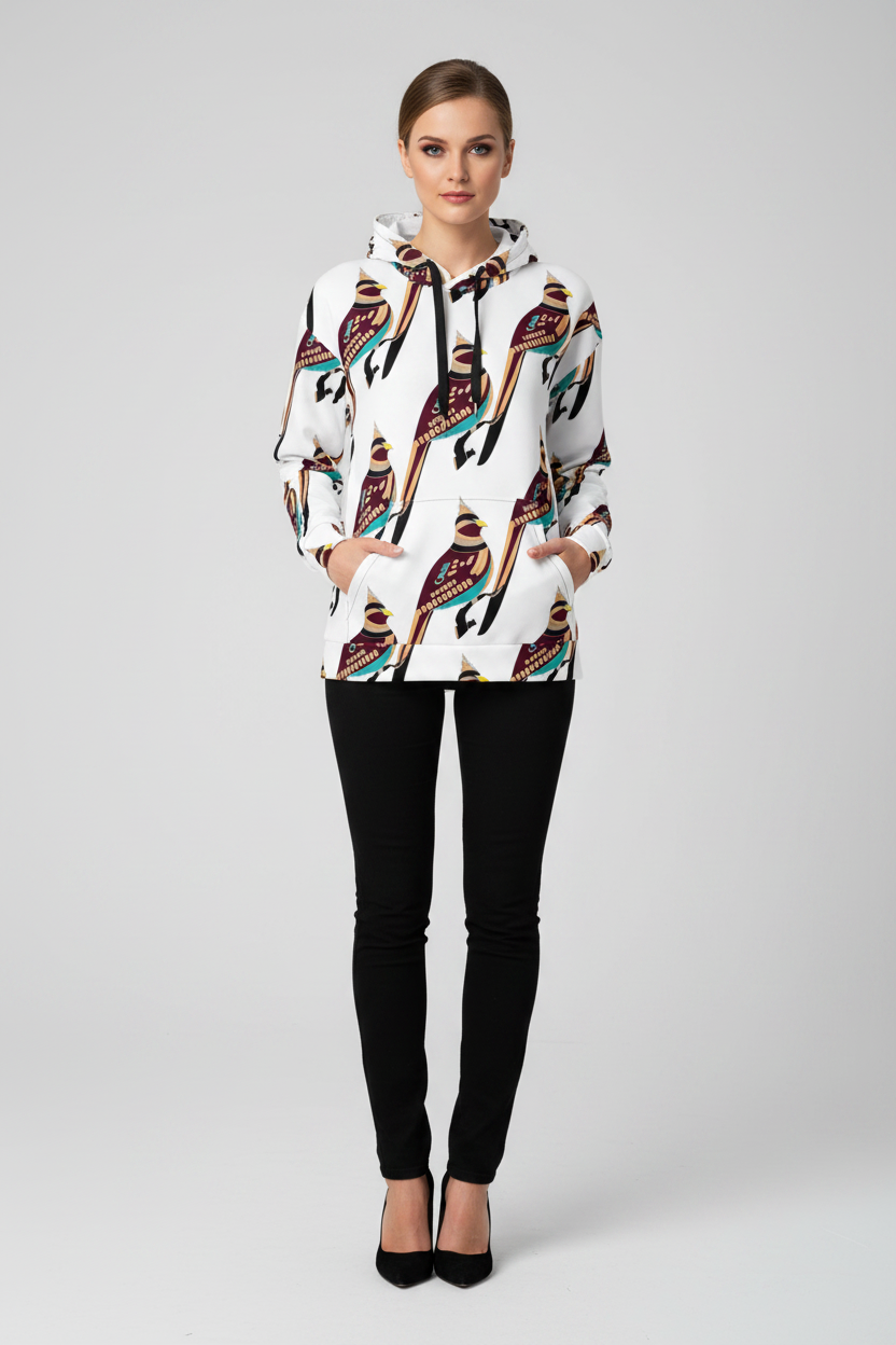 Bird Art Print Hoodie for Women