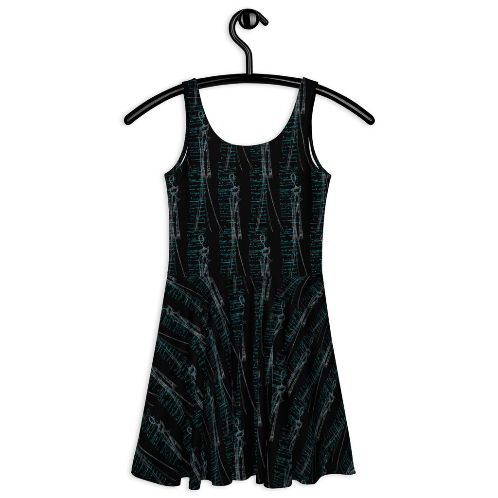 Vibrant art print skater dress close up