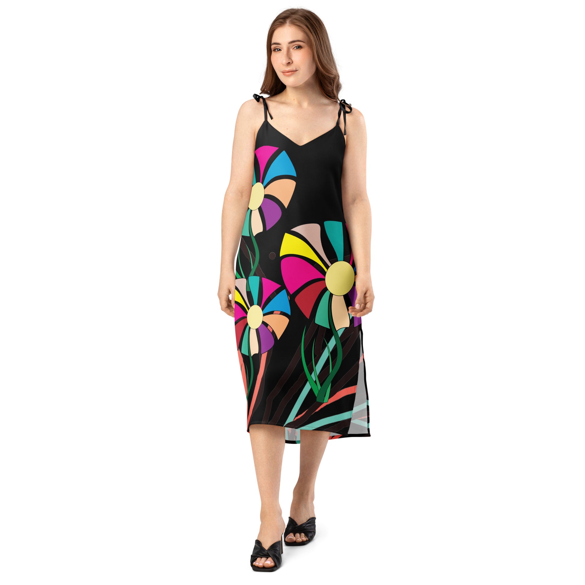 A woman posing casually, showing the versatile style of the dress for different occasions.
