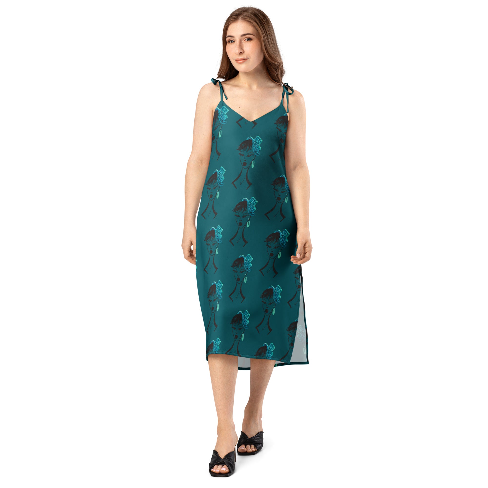 Luna tie strap midi dress front view