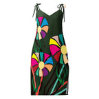 Stylish, vibrant floral print slip dress with adjustable shoulder ties, featured in the APPARELHUE collection.