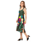 Elegant V-neck slip dress with an artistic colourful floral pattern by APPARELHUE.