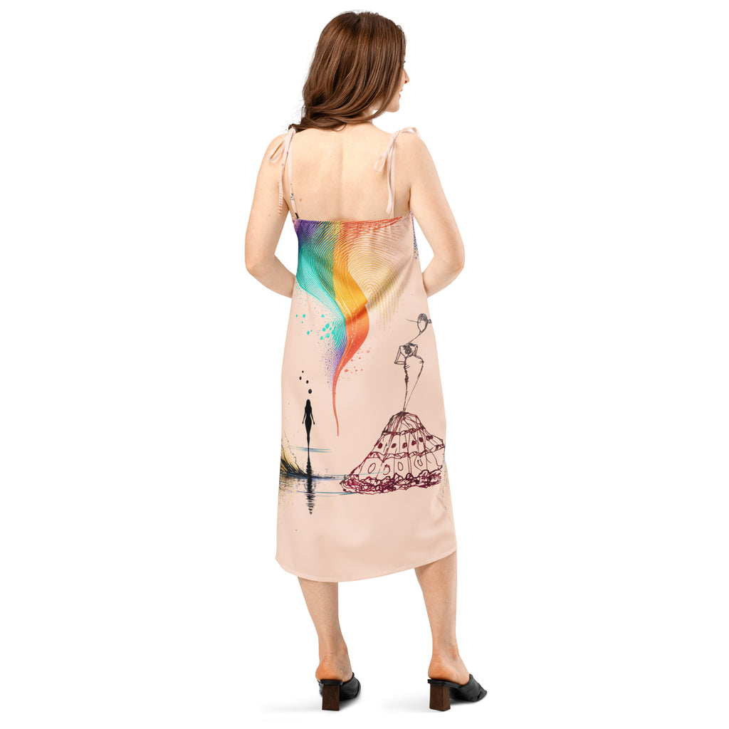 Back view of tie-strap midi dress