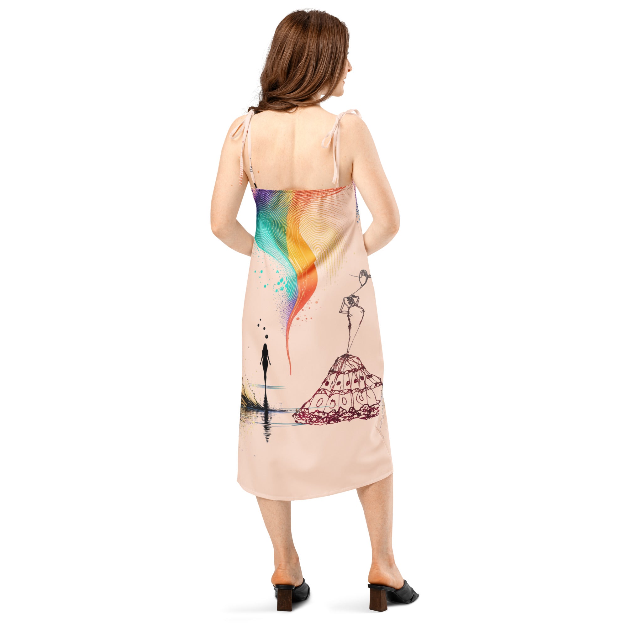 Back view of tie-strap midi dress