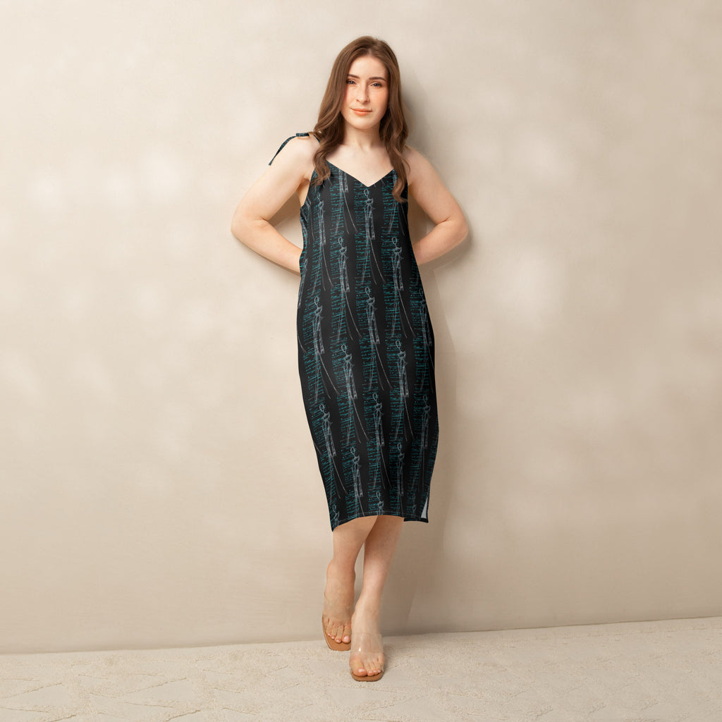 Elegant printed midi dress close up