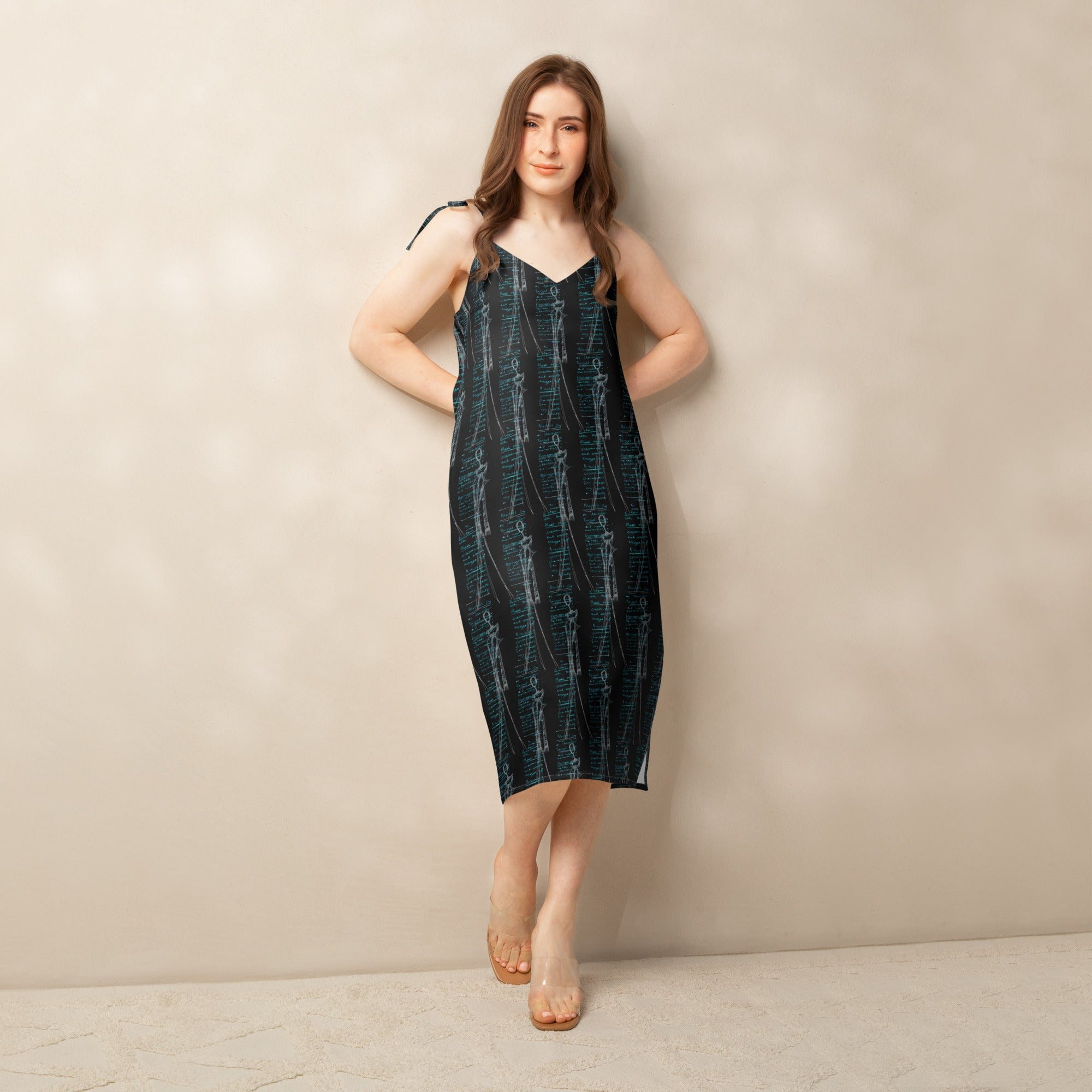 Elegant printed midi dress close up