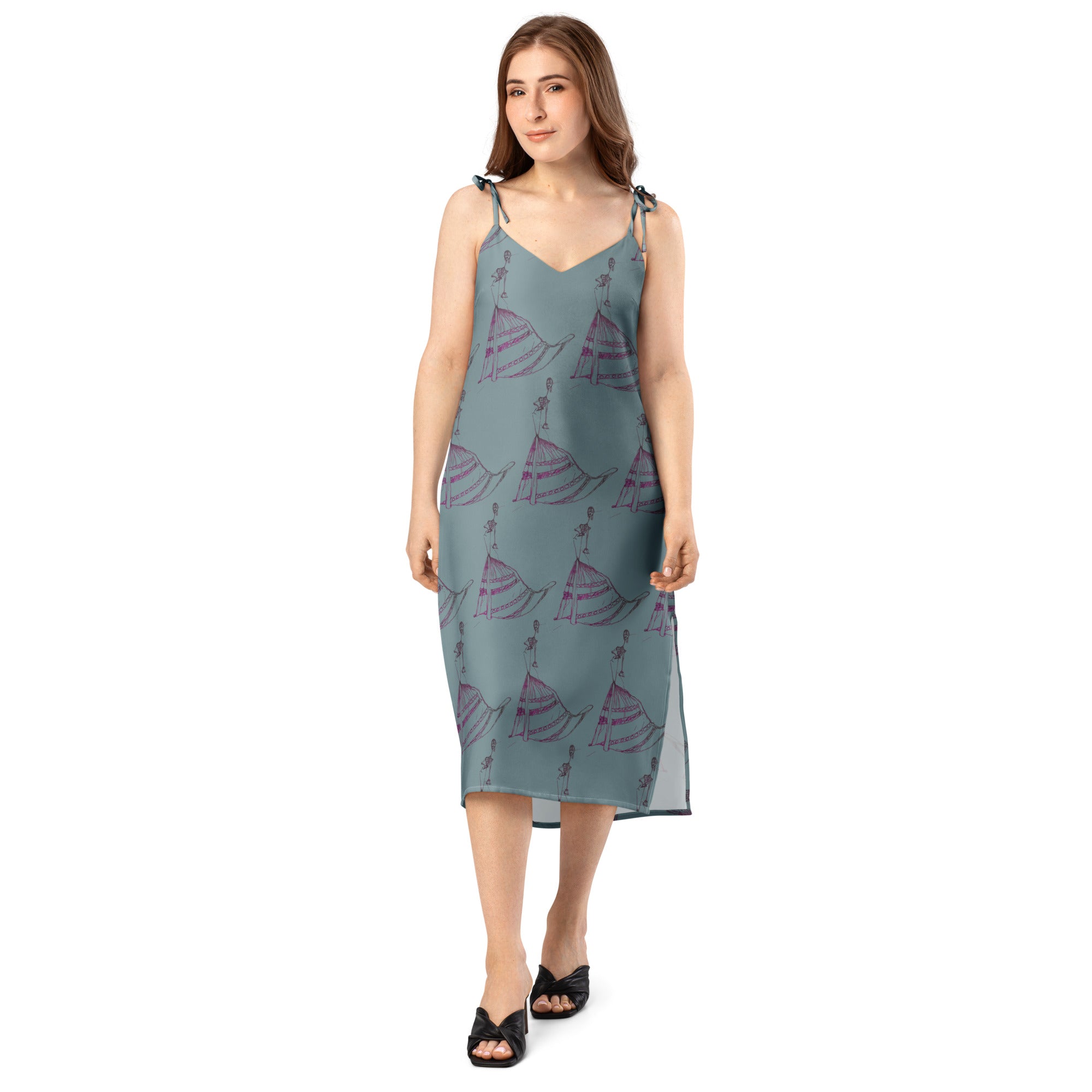 Aurora tie strap midi dress front view