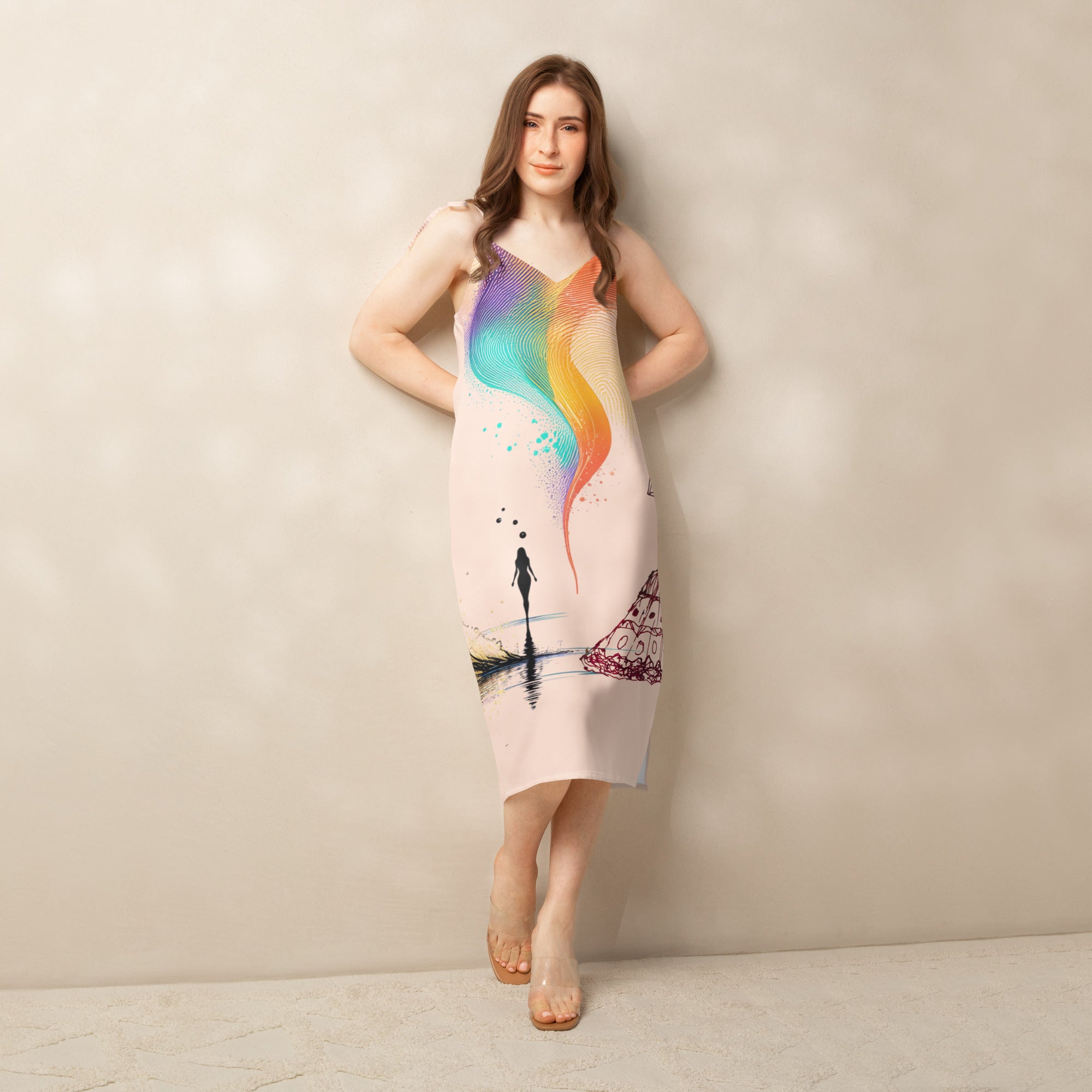 Elegant midi dress with adjustable tie straps