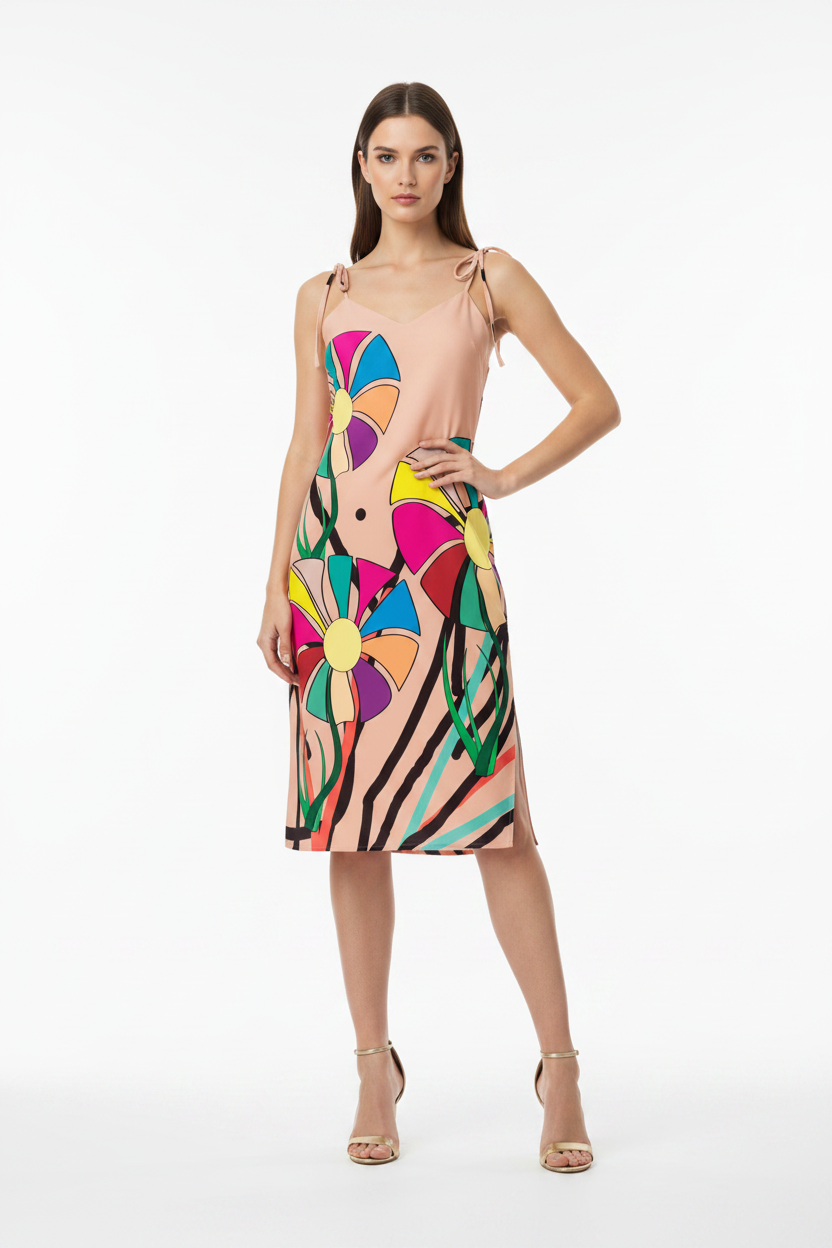 Vibrant Abstract Floral Midi Dress