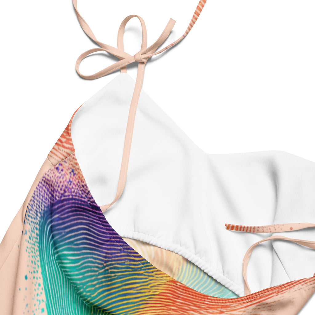 Close-up of tie strap detail on dress