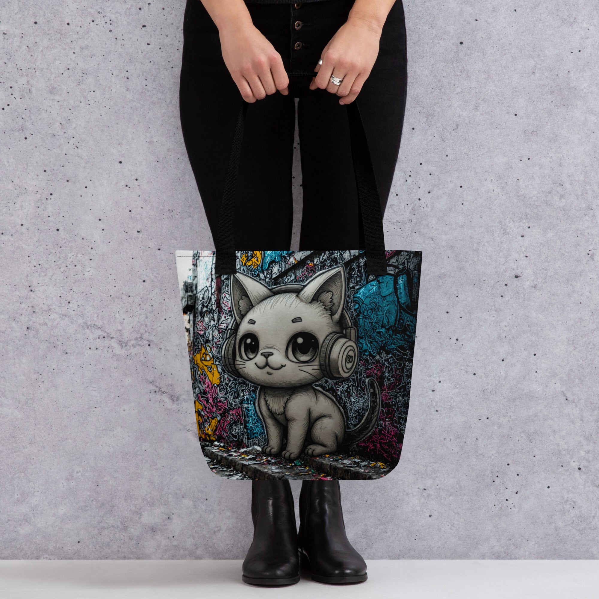unique cat illustration shopper bag