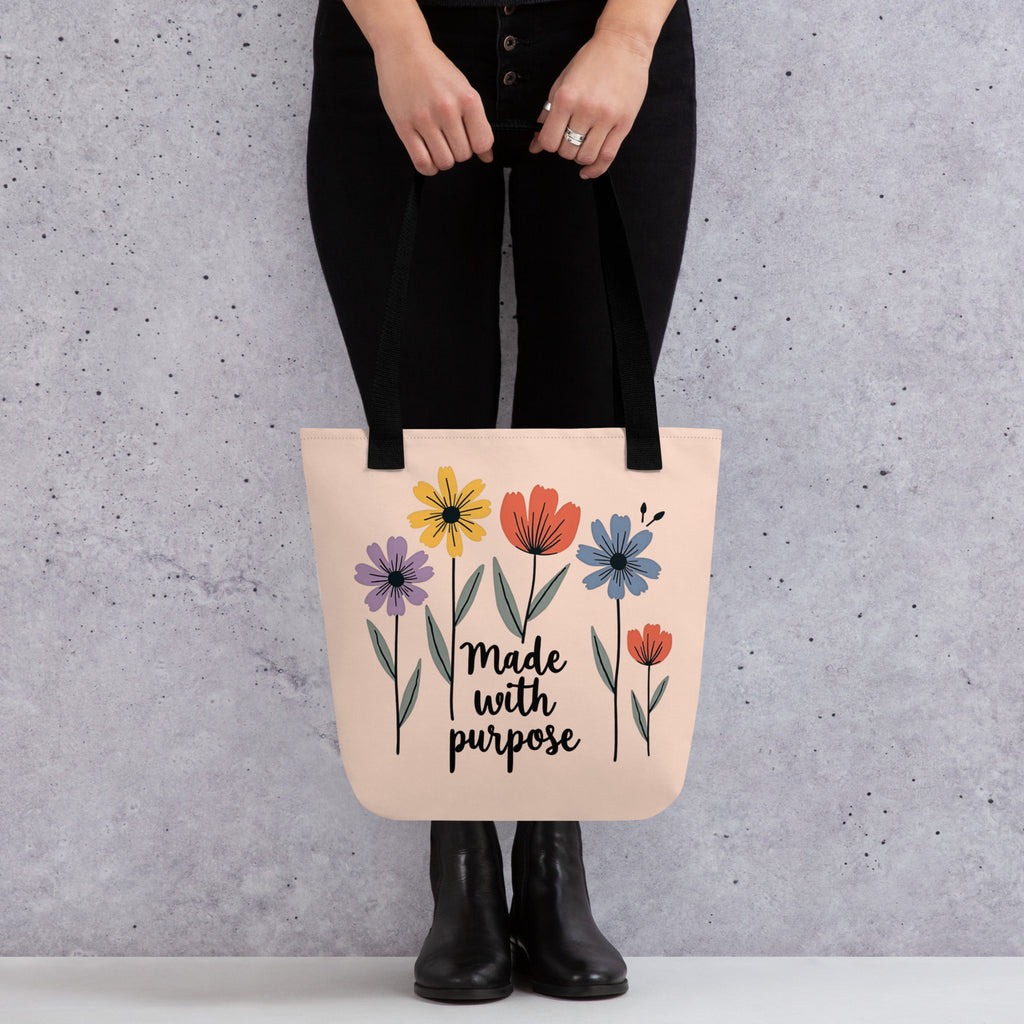 Tote bag with positive message visible