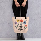 Tote bag with positive message visible