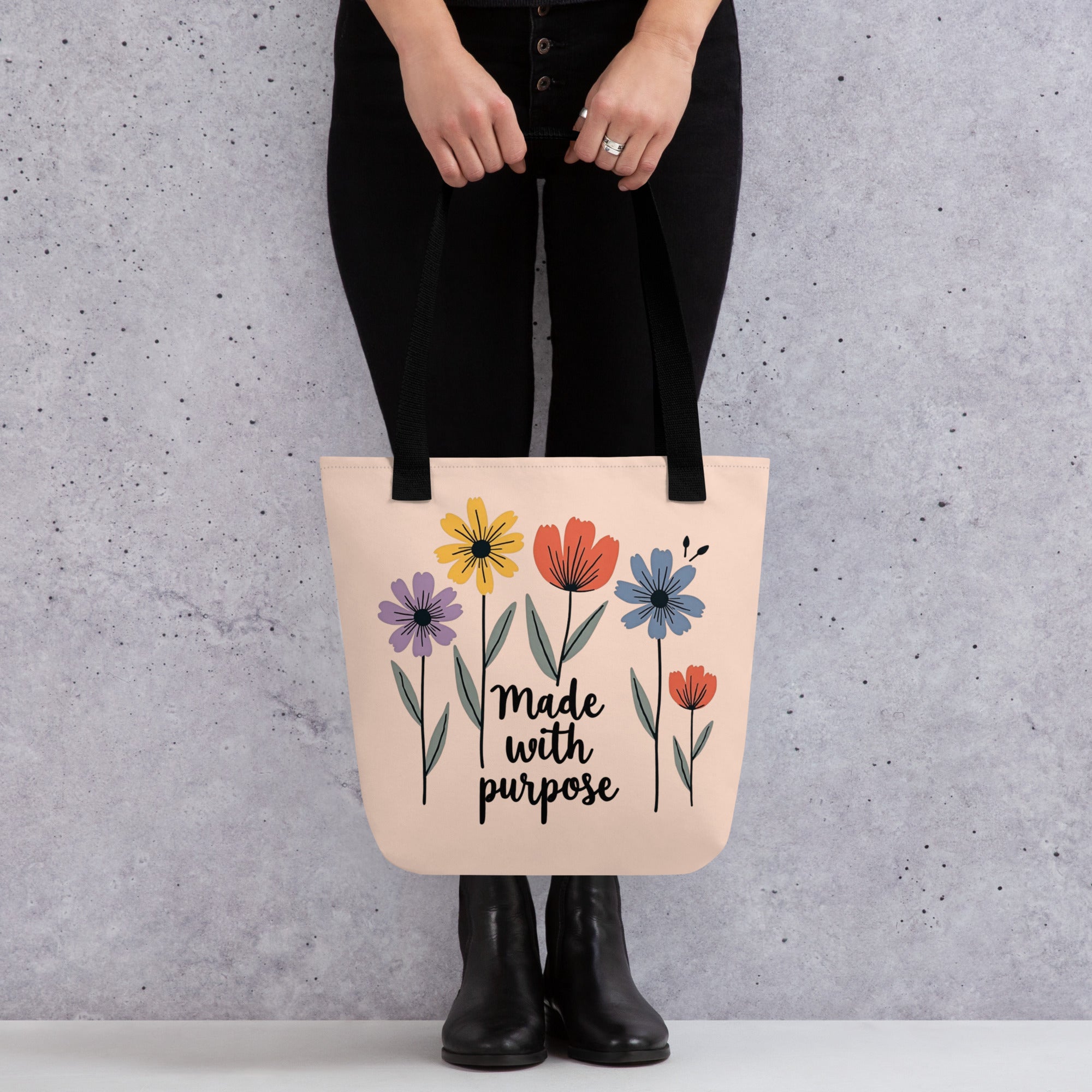 Tote bag with positive message visible