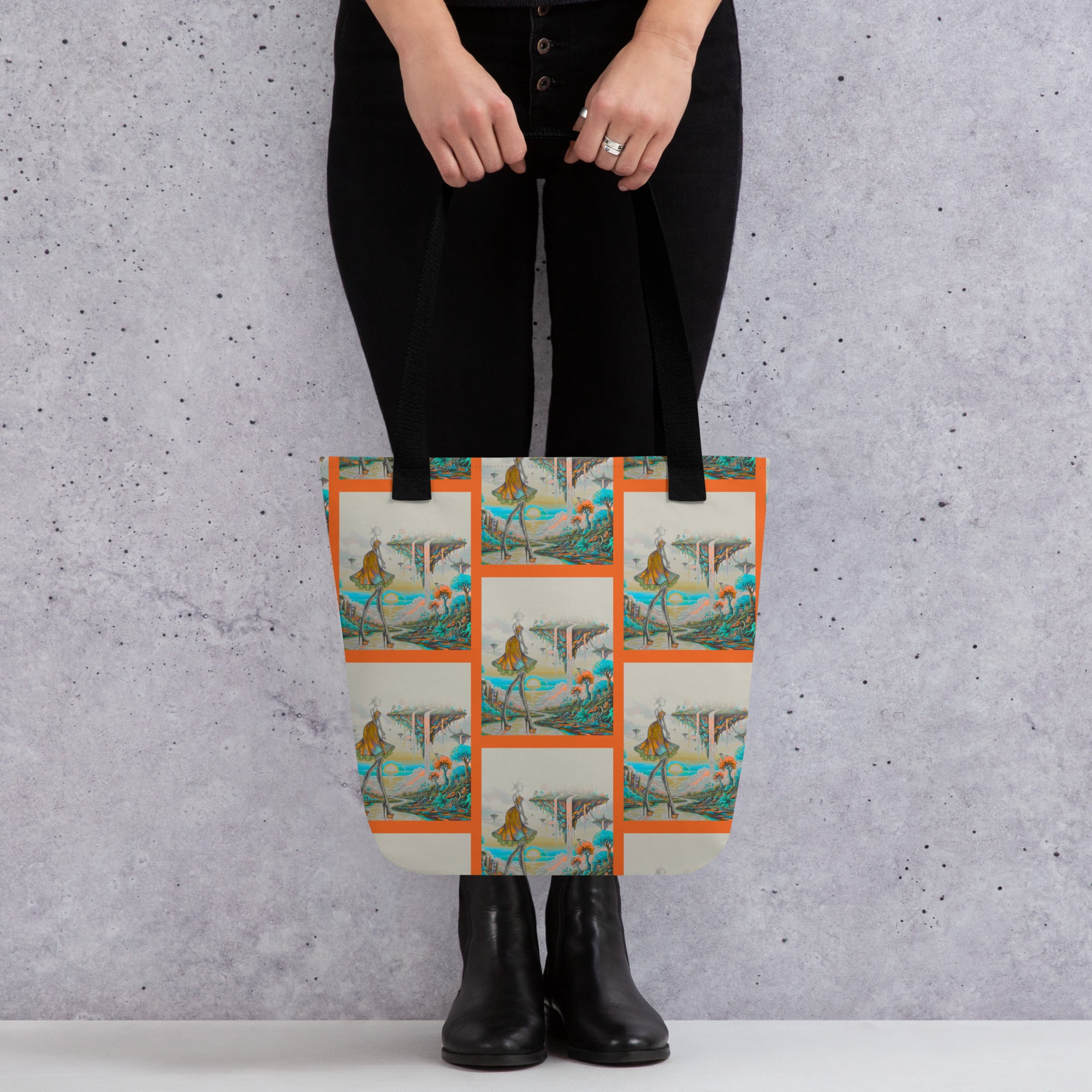 Vibrant Ethereal Fantasy Landscape Tote Bag with colourful artistic dreamscape print on durable fabric
