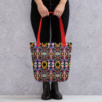 Apparel Hue Art utility backpack featuring a modern neon swan line art print on a black background.