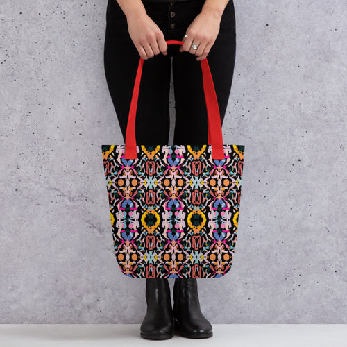 Apparel Hue Art utility backpack featuring a modern neon swan line art print on a black background.