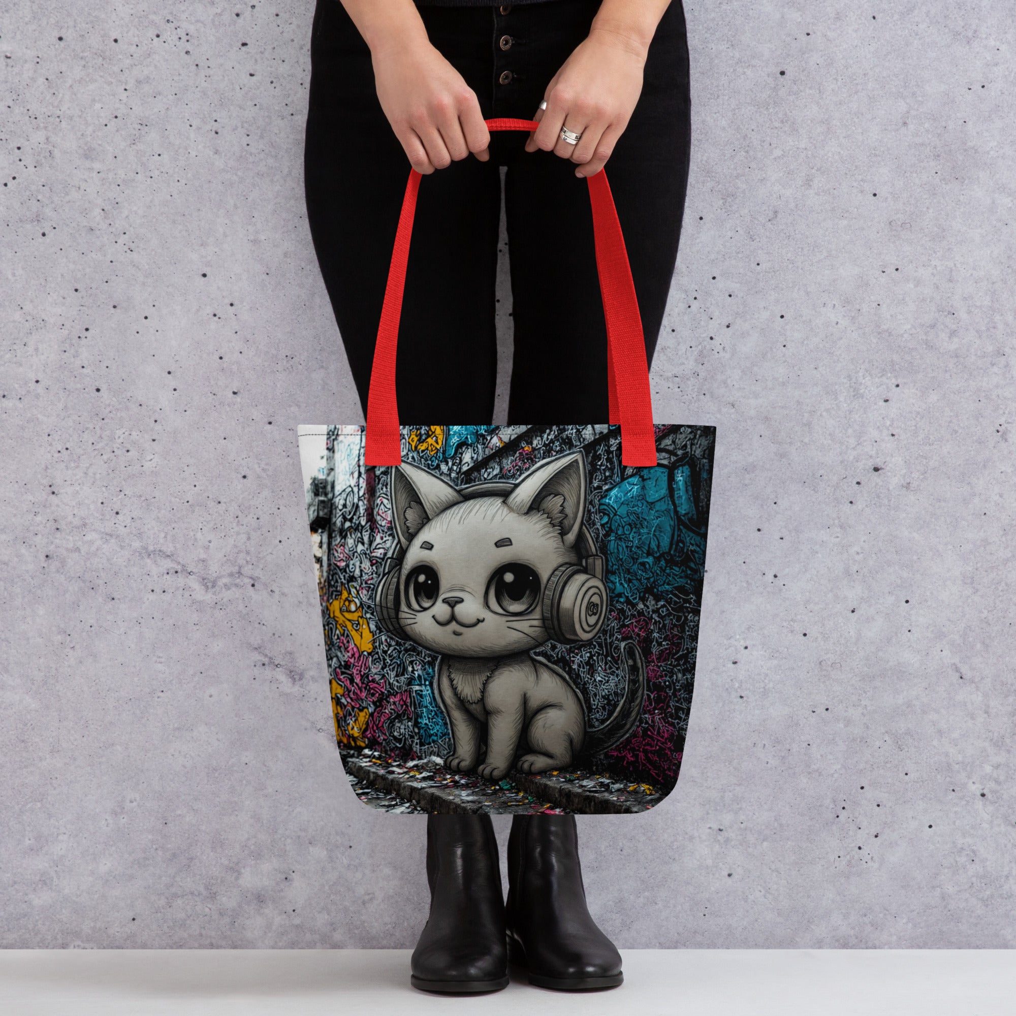 colourful graffiti cat shopping bag