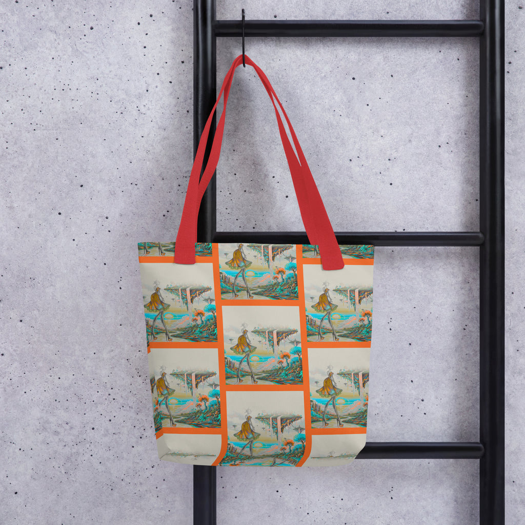Close-up of ethereal fantasy art print on Apparelhue tote bag showing vivid brushstroke details