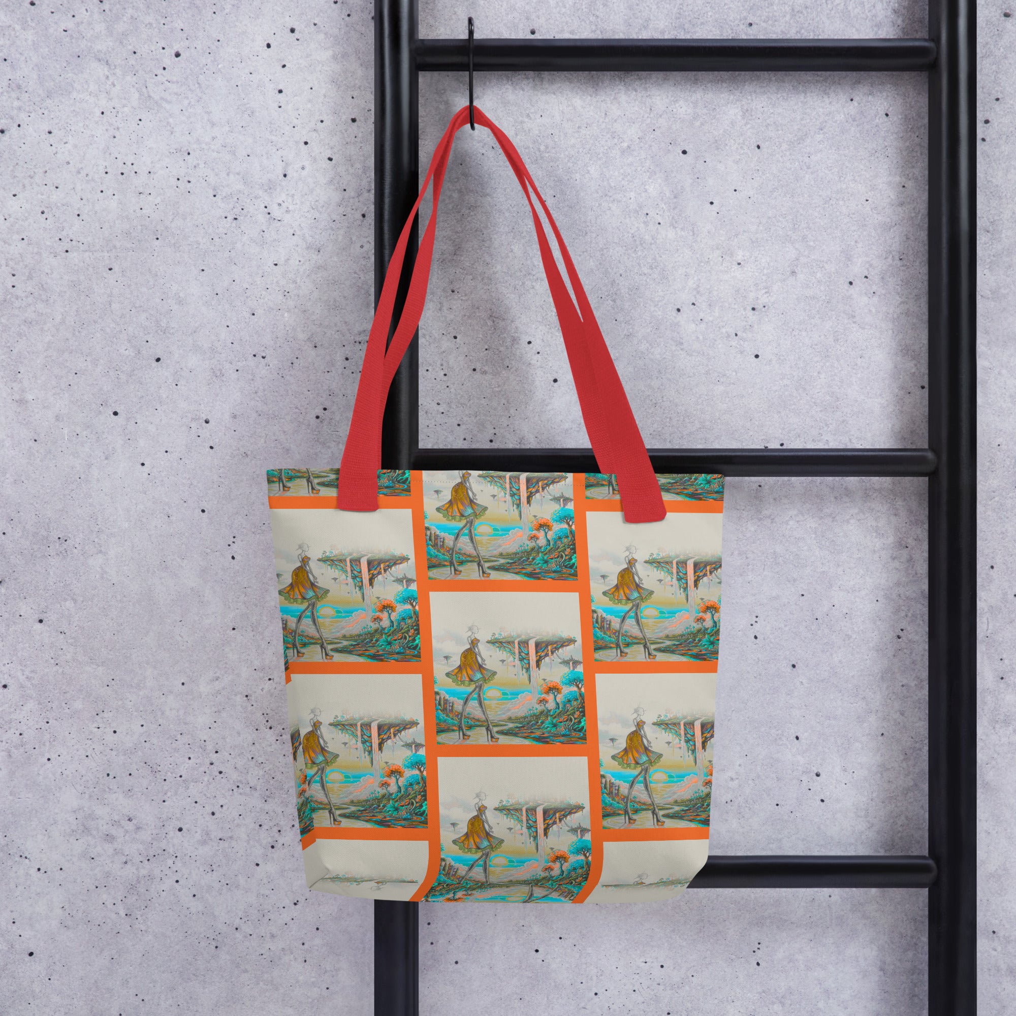 Close-up of ethereal fantasy art print on Apparelhue tote bag showing vivid brushstroke details
