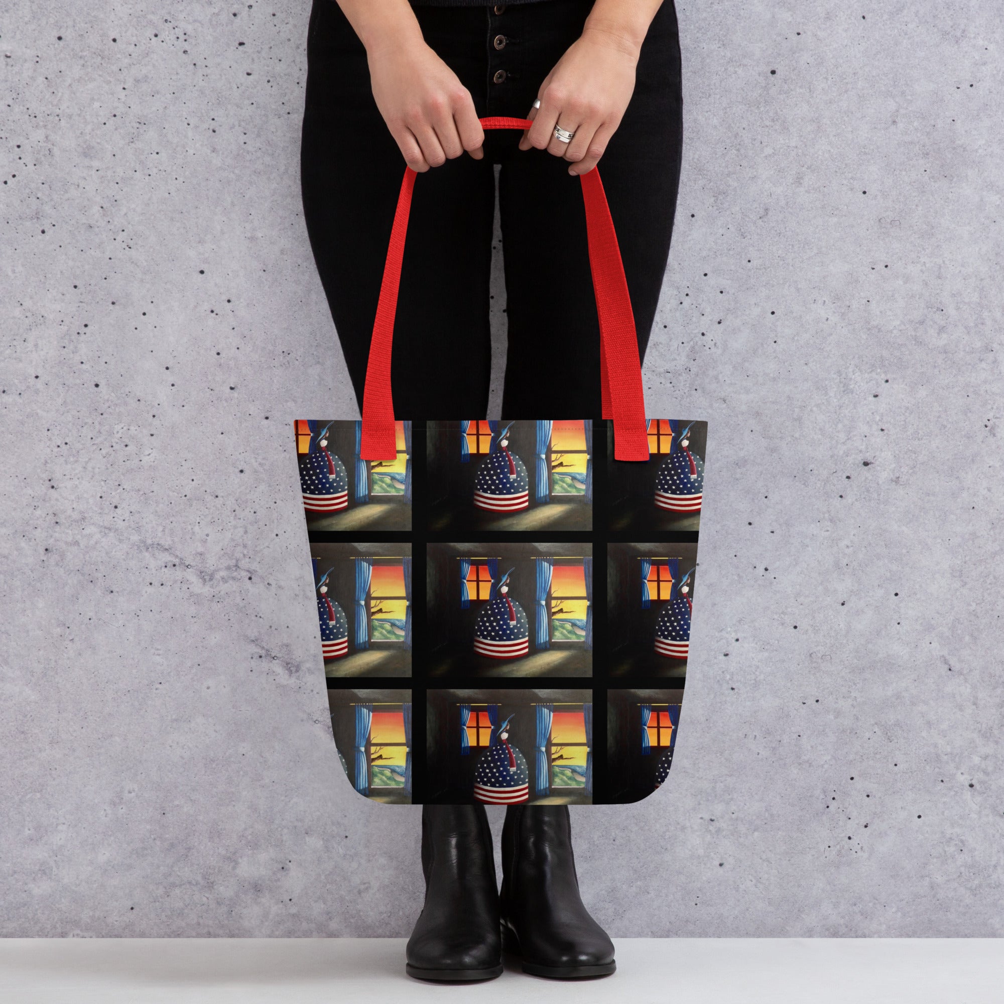  Apparelhue tote bag showing its spacious interior and modern art aesthetic.