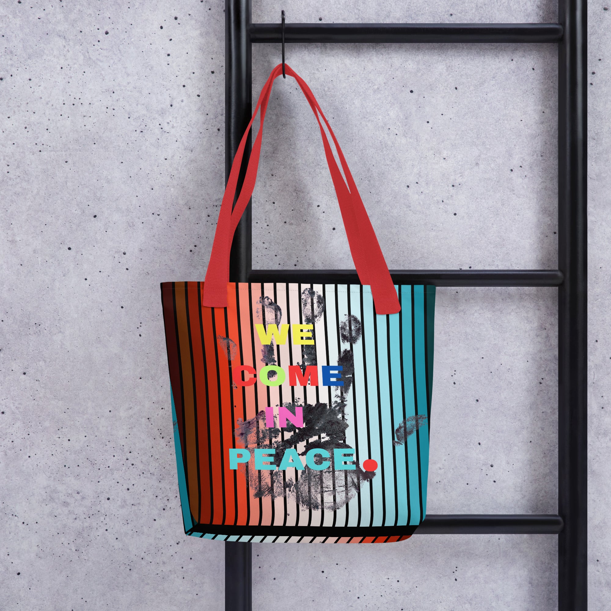 Minimalist We Come In Peace Graphic Tote - Sustainable Reusable Shopping Bag