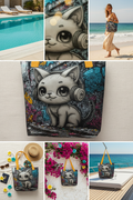 Cute Cat with Headphones Tote Bag