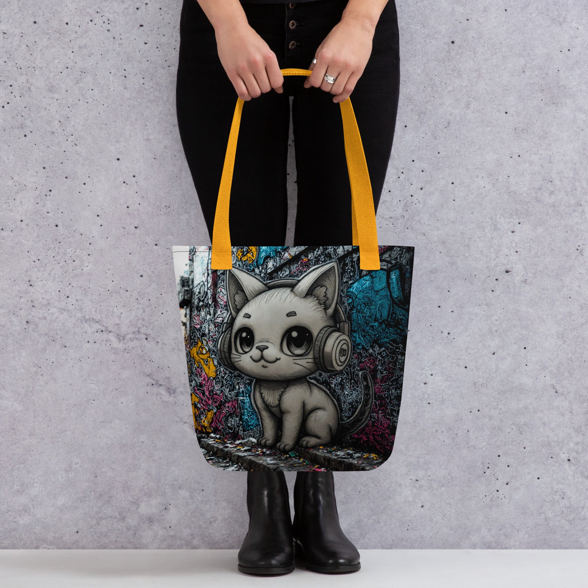 playful cat music themed tote bag
