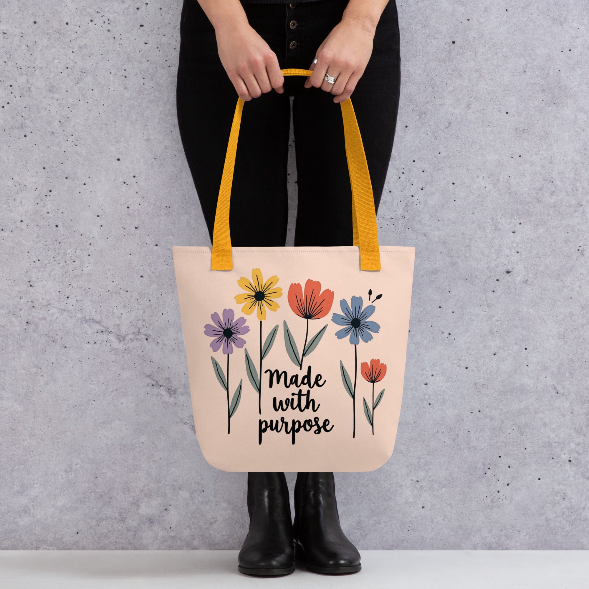 Lifestyle shot carrying tote bag outdoors