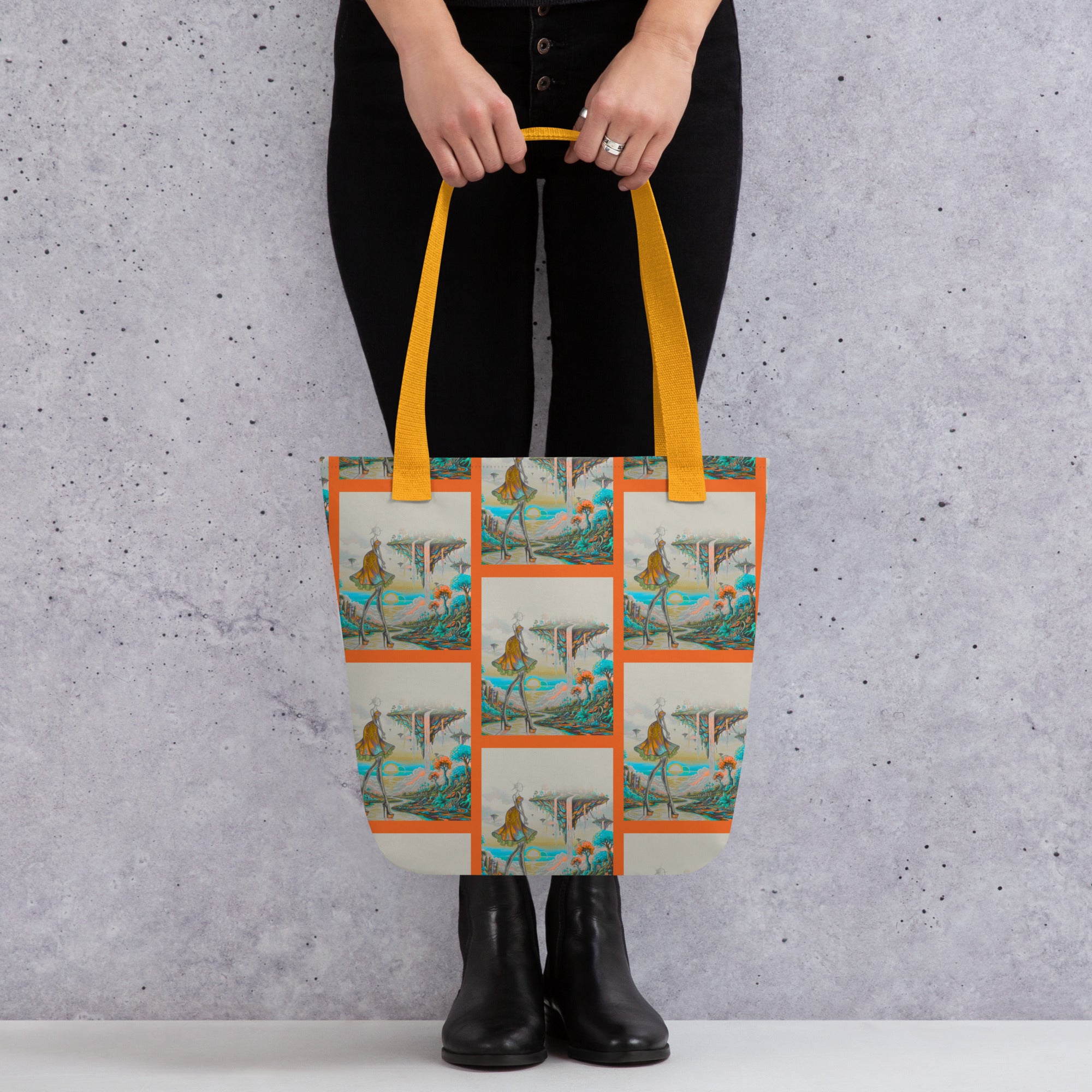 High-resolution fantasy landscape print on stylish designer tote bag by Apparelhue