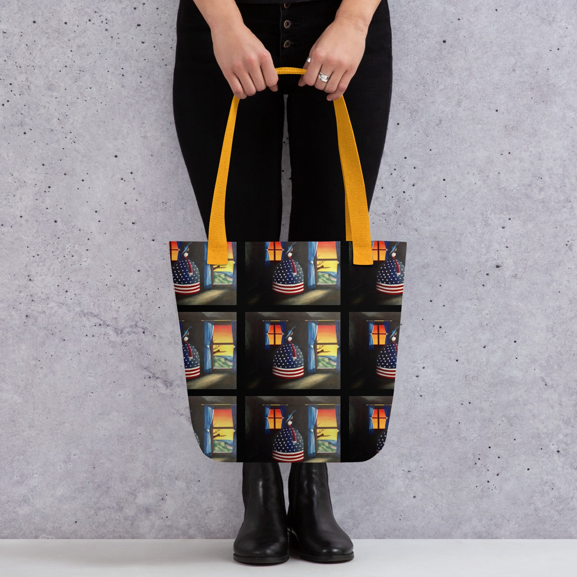 Apparelhue tote bag featuring a vibrant, multicoloured abstract art print on durable white canvas.