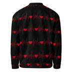 Streetwear bomber jacket by Apparelhue with a red and black cardiac rhythm print.